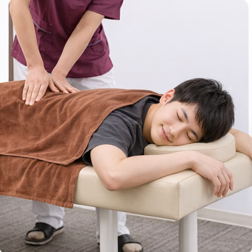 龍ケ崎市のひかる整骨院で腰痛の施術を受ける男性の画像